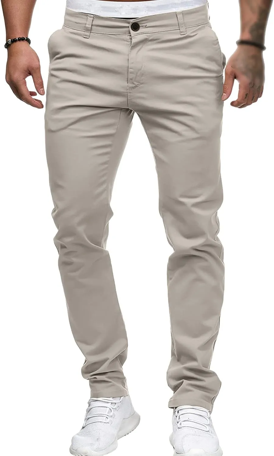 Men's Classic Lightweight Chino Pants Flat Front Comfort Stretch Solid Pant Casual Basic Straight Fit Trousers