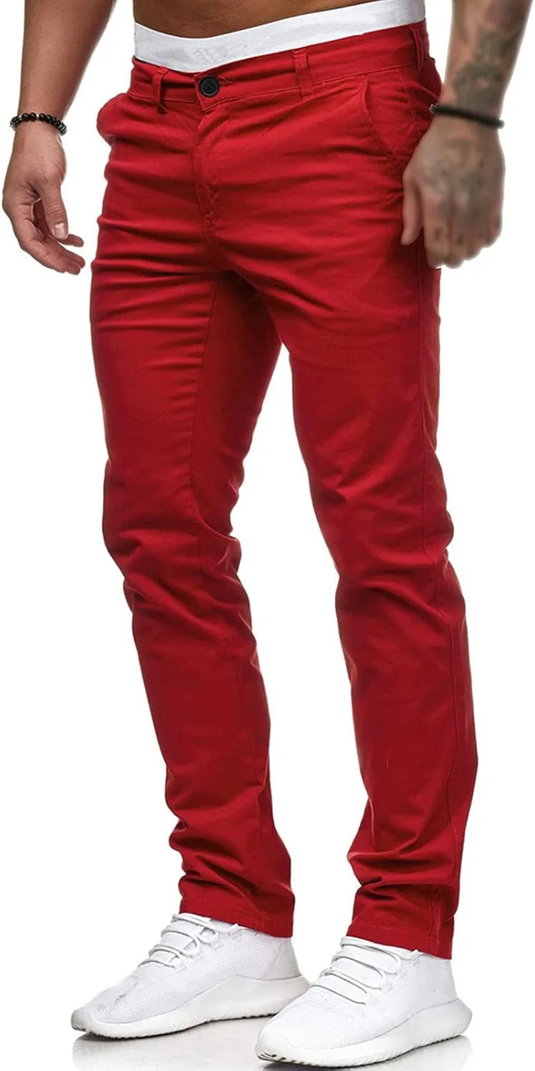Men's Classic Lightweight Chino Pants Flat Front Comfort Stretch Solid Pant Casual Basic Straight Fit Trousers