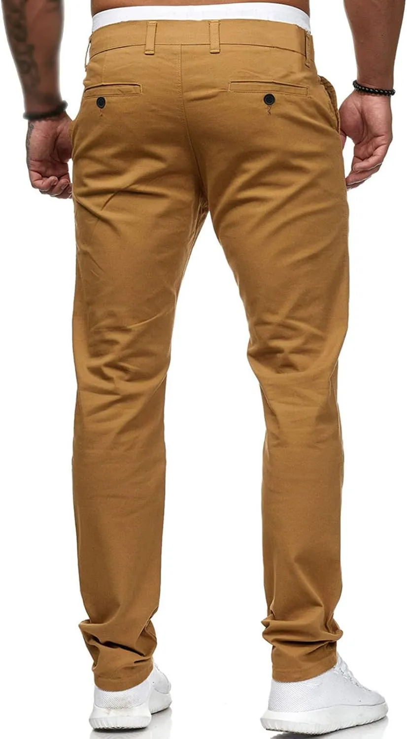 Men's Classic Lightweight Chino Pants Flat Front Comfort Stretch Solid Pant Casual Basic Straight Fit Trousers