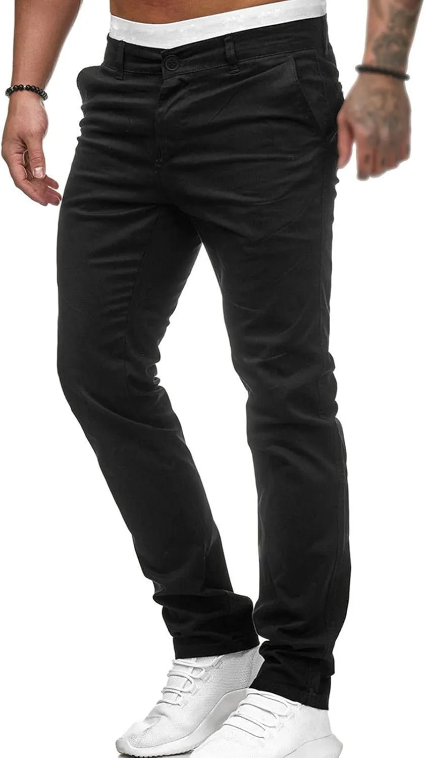 Men's Classic Lightweight Chino Pants Flat Front Comfort Stretch Solid Pant Casual Basic Straight Fit Trousers