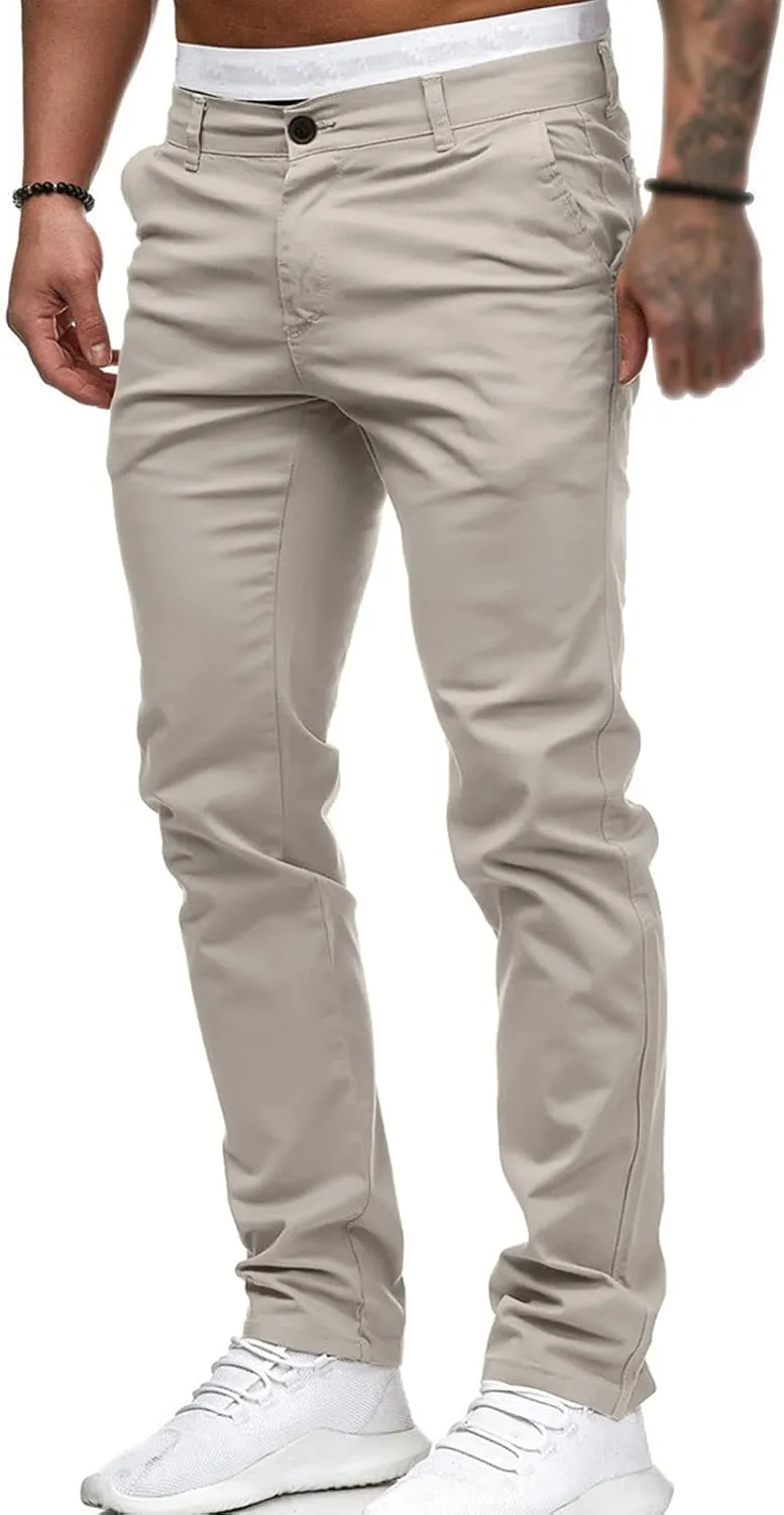 Men's Classic Lightweight Chino Pants Flat Front Comfort Stretch Solid Pant Casual Basic Straight Fit Trousers
