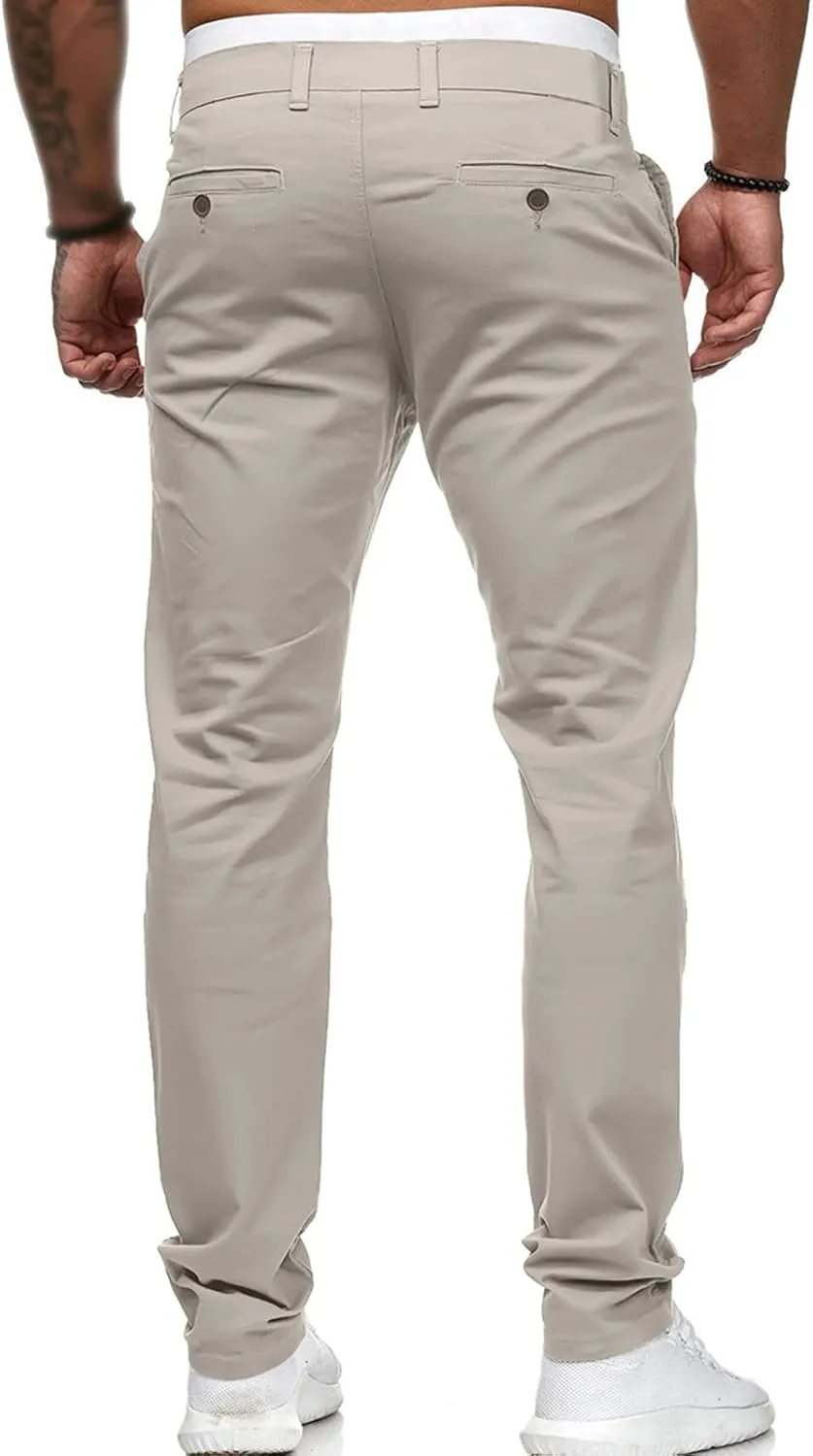 Men's Classic Lightweight Chino Pants Flat Front Comfort Stretch Solid Pant Casual Basic Straight Fit Trousers