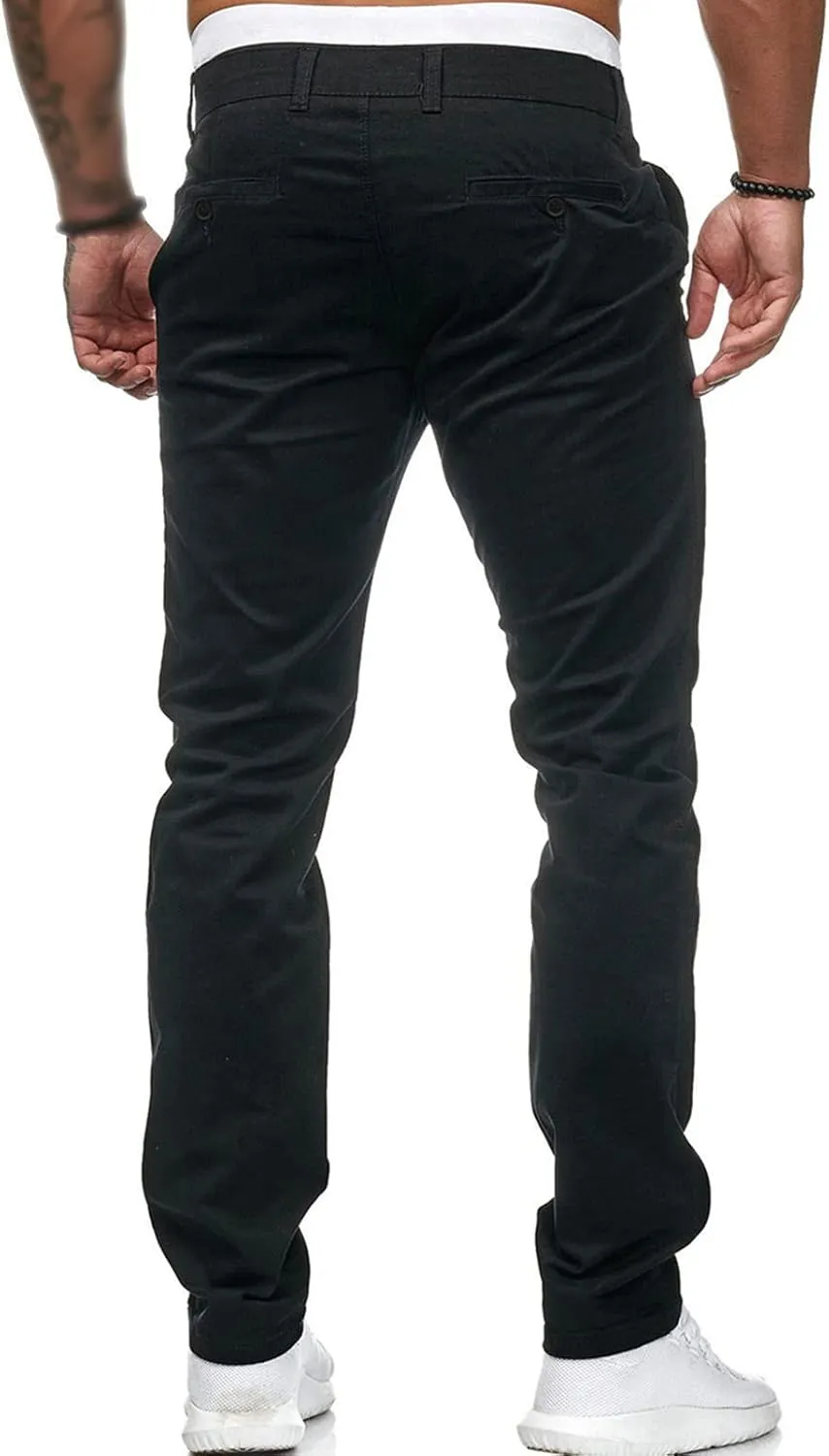 Men's Classic Lightweight Chino Pants Flat Front Comfort Stretch Solid Pant Casual Basic Straight Fit Trousers