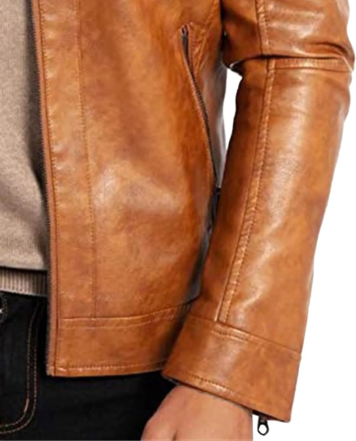 Men's Comfort Leather Jacket Zipper Biker Bomber Leathers Coat Stand Collar Motorcycle PU Jackets