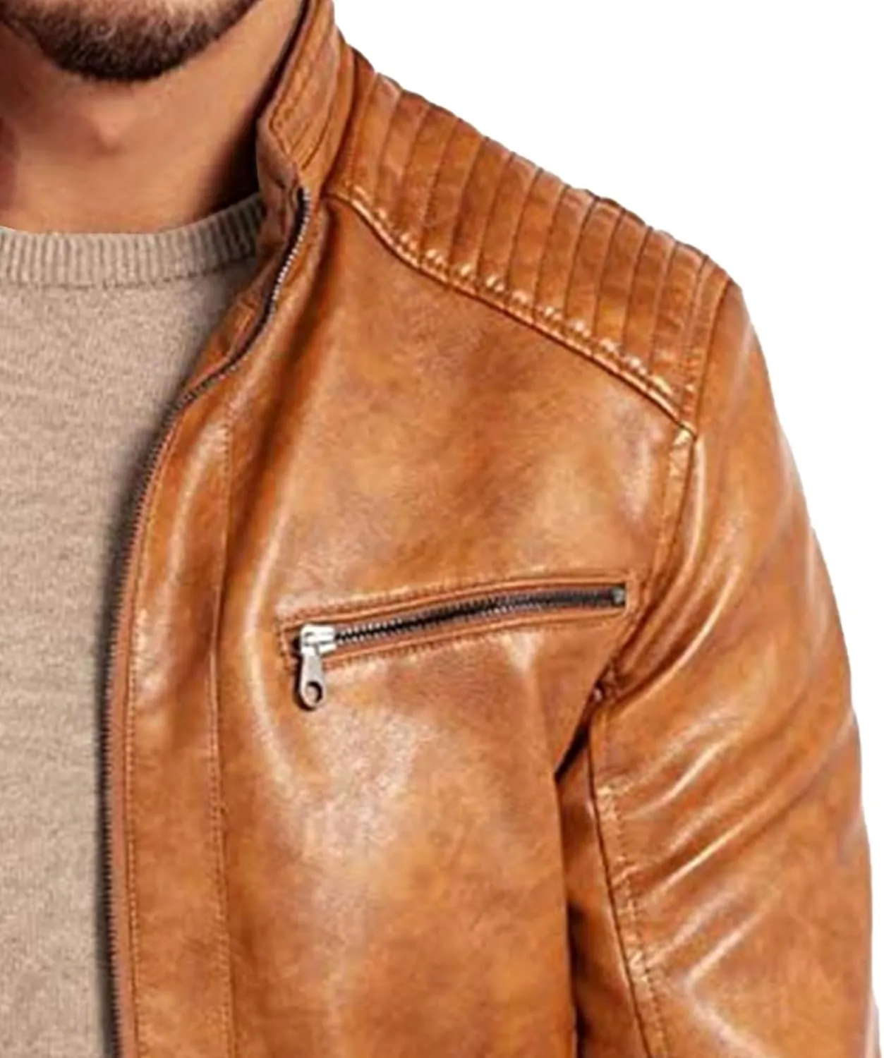 Men's Comfort Leather Jacket Zipper Biker Bomber Leathers Coat Stand Collar Motorcycle PU Jackets