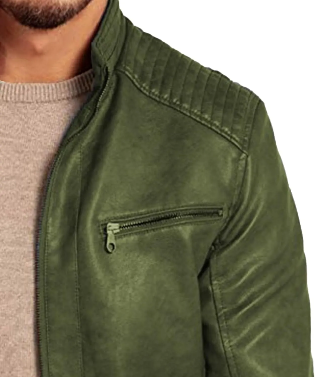 Men's Comfort Leather Jacket Zipper Biker Bomber Leathers Coat Stand Collar Motorcycle PU Jackets