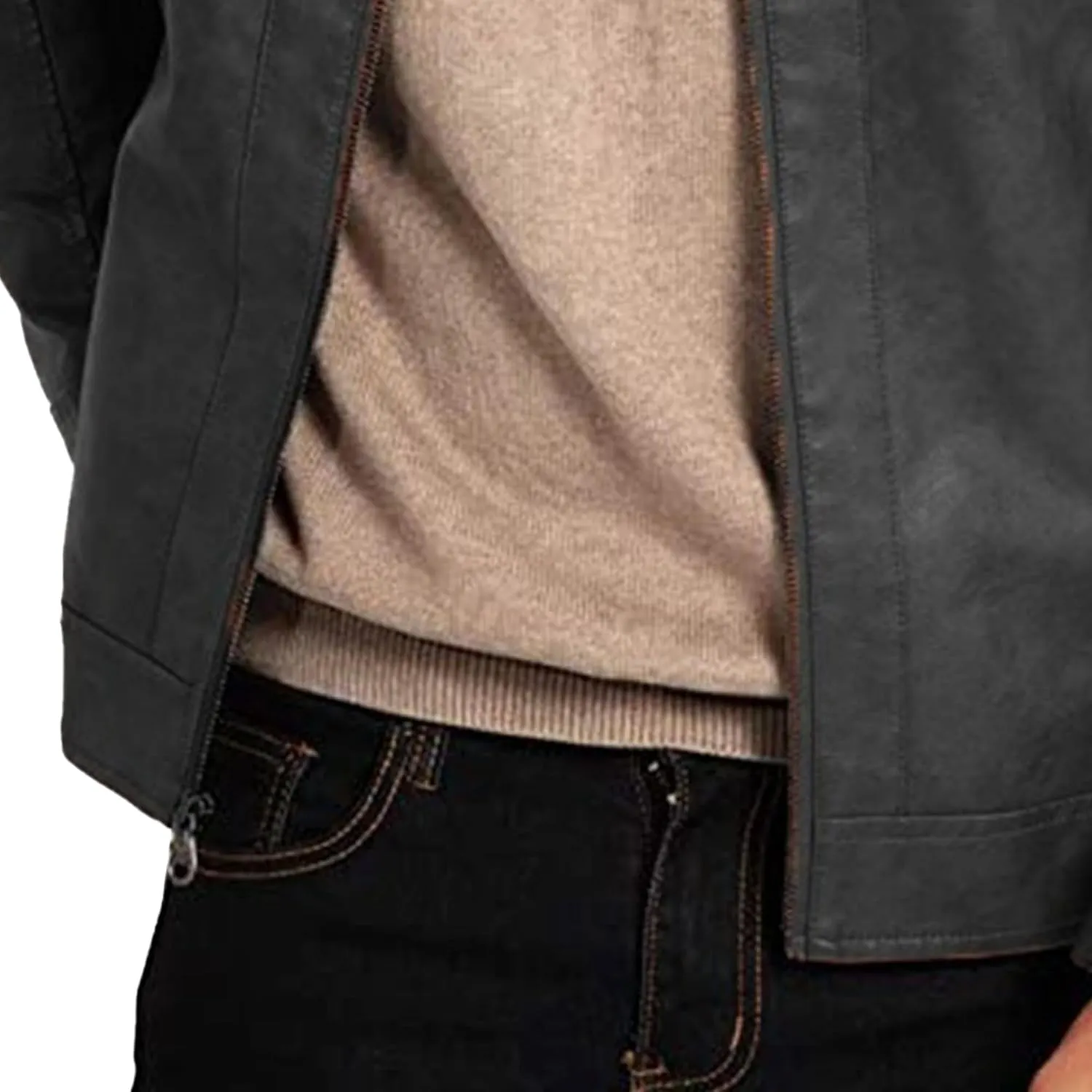 Men's Comfort Leather Jacket Zipper Biker Bomber Leathers Coat Stand Collar Motorcycle PU Jackets