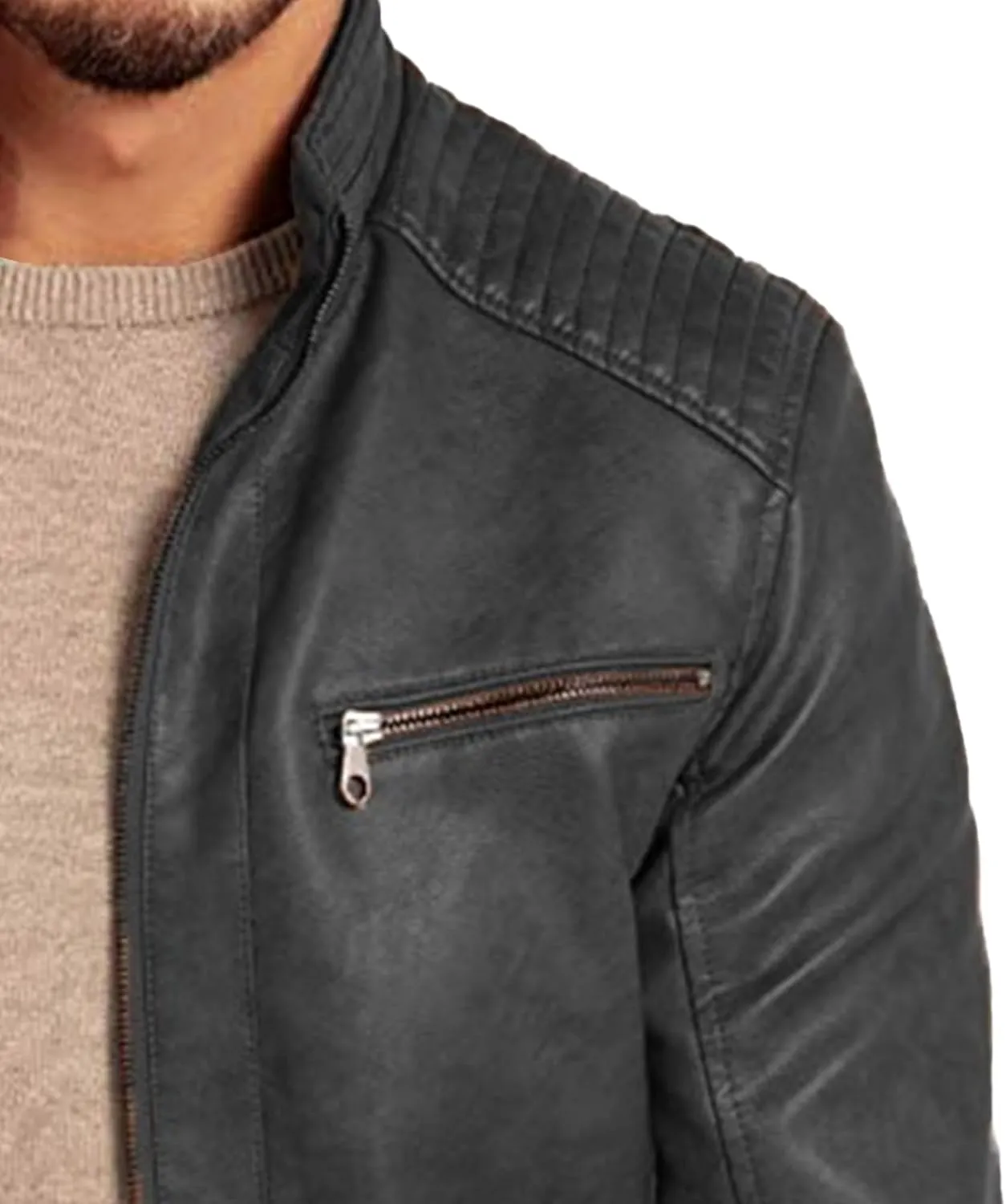 Men's Comfort Leather Jacket Zipper Biker Bomber Leathers Coat Stand Collar Motorcycle PU Jackets