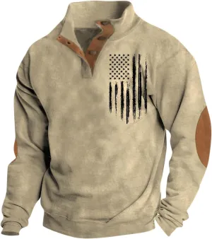 Mens Corduroy Button Stand Collar Sweatshirt Casual Cotton Long Sleeve Outdoor Vintage Pullover
