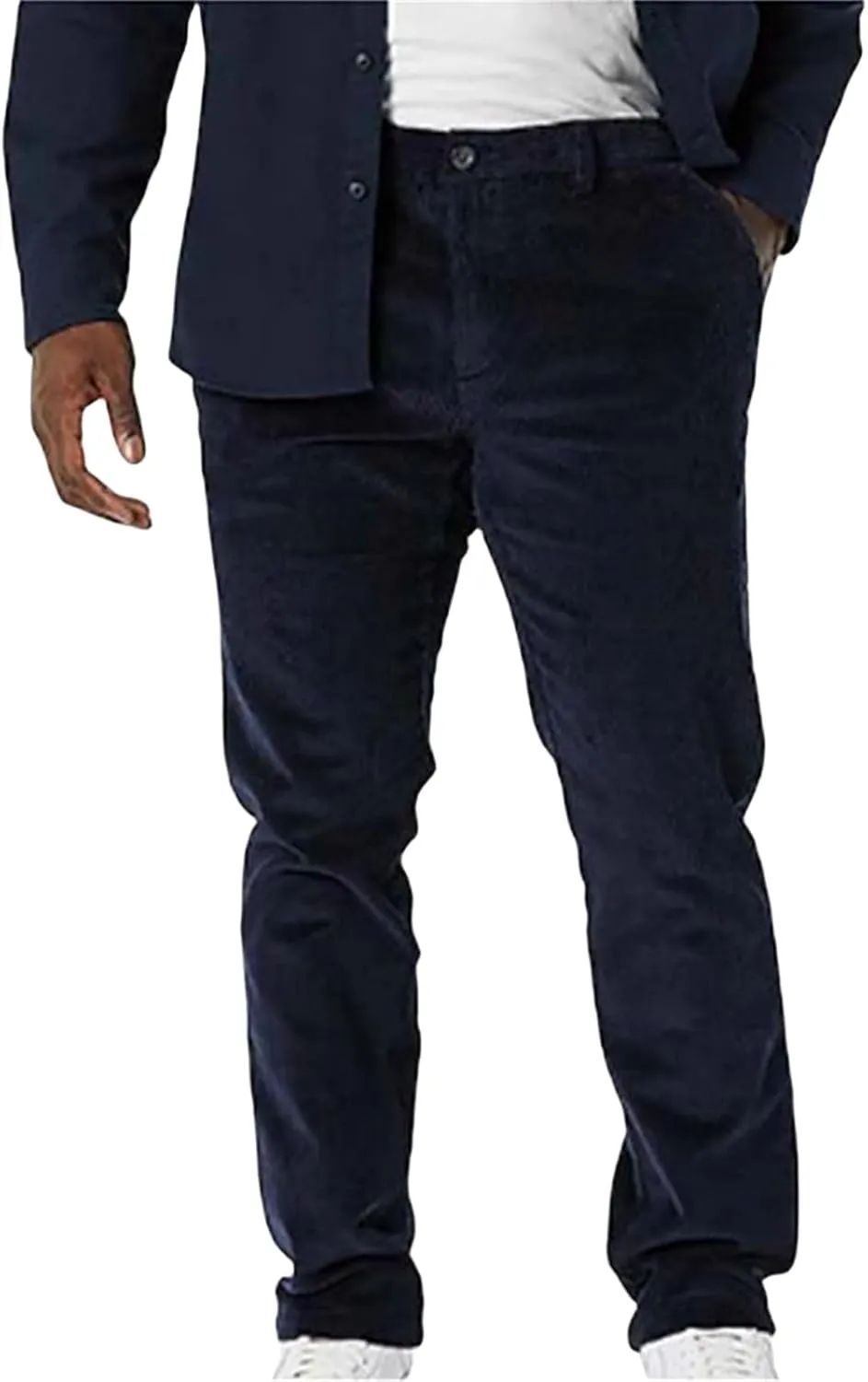 Men's Corduroy Pants Pleated Front Regular Fit Elastic Waist Classic Casual Stylish for Fall Winter