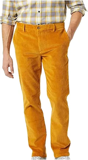 Men's Corduroy Pants Pleated Front Regular Fit Elastic Waist Classic Casual Stylish for Fall Winter