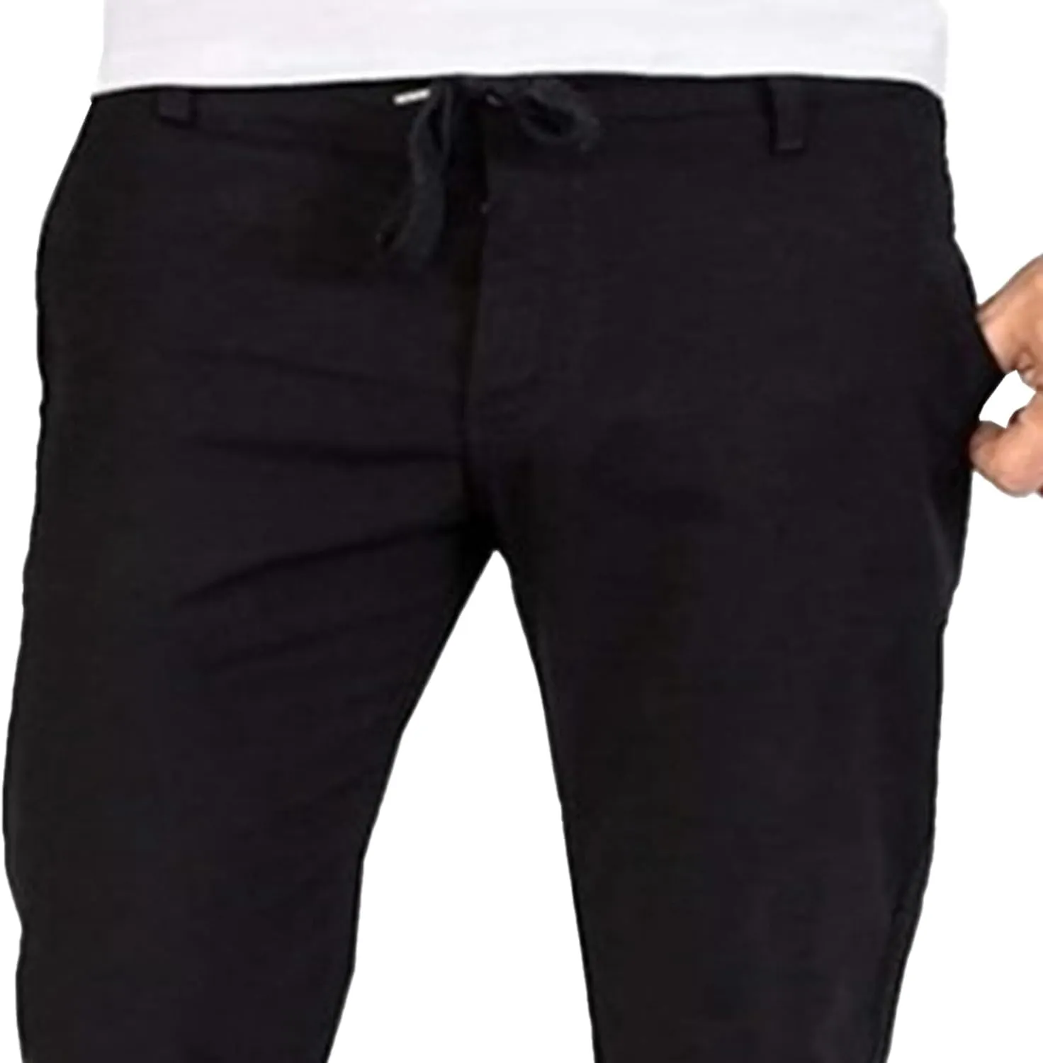 Men's Cotton Linen Baggy Hiking Pants Casual Solid Drawstring Trousers Straight Leg Summer Outdoor Pants