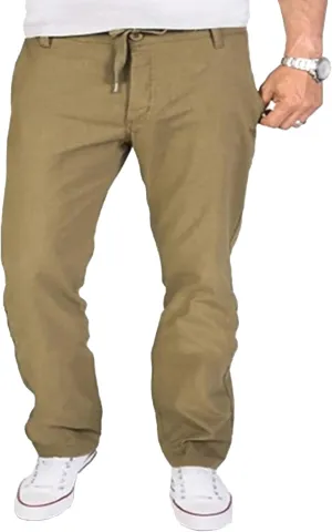 Men's Cotton Linen Baggy Hiking Pants Casual Solid Drawstring Trousers Straight Leg Summer Outdoor Pants