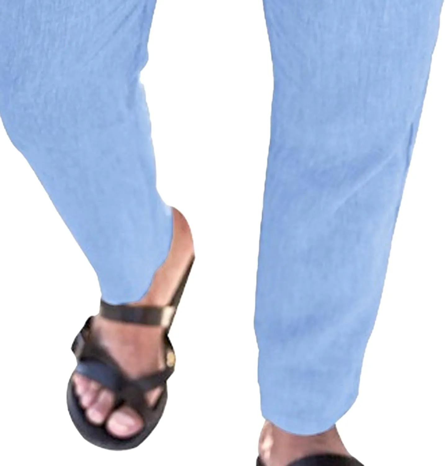 Men's Cotton Linen Drawstring Casual Pants Solid Yoga Lightweight Trousers Straight Leg Summer Hiking Pants