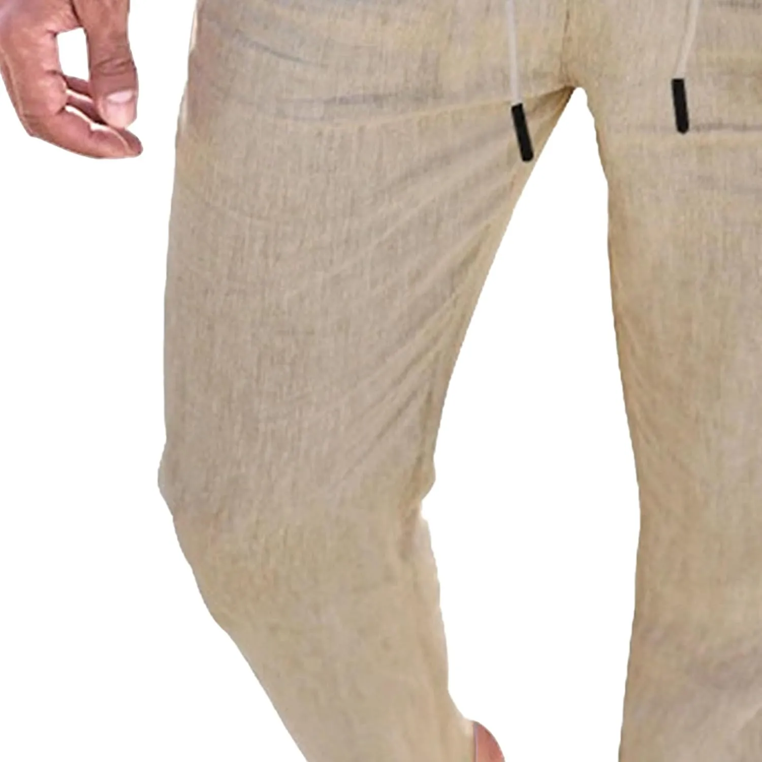 Men's Cotton Linen Drawstring Casual Pants Solid Yoga Lightweight Trousers Straight Leg Summer Hiking Pants