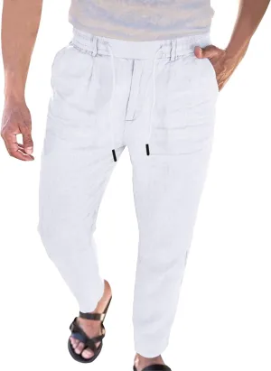 Men's Cotton Linen Drawstring Casual Pants Solid Yoga Lightweight Trousers Straight Leg Summer Hiking Pants