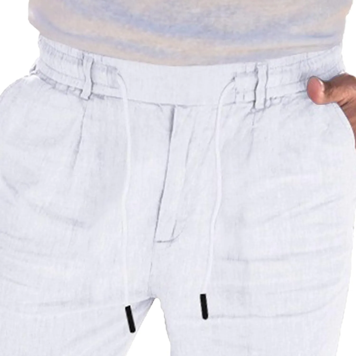 Men's Cotton Linen Drawstring Casual Pants Solid Yoga Lightweight Trousers Straight Leg Summer Hiking Pants