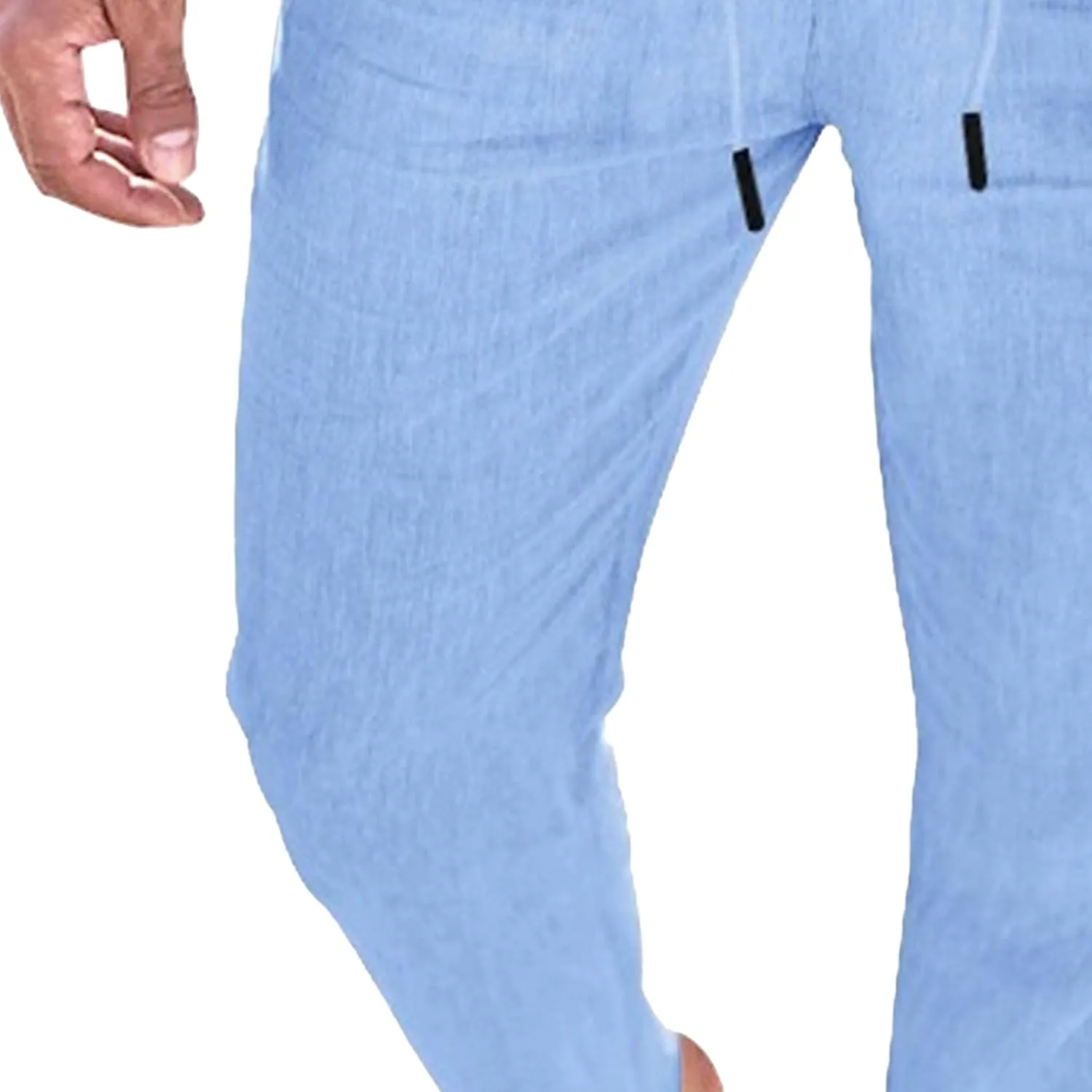 Men's Cotton Linen Drawstring Casual Pants Solid Yoga Lightweight Trousers Straight Leg Summer Hiking Pants