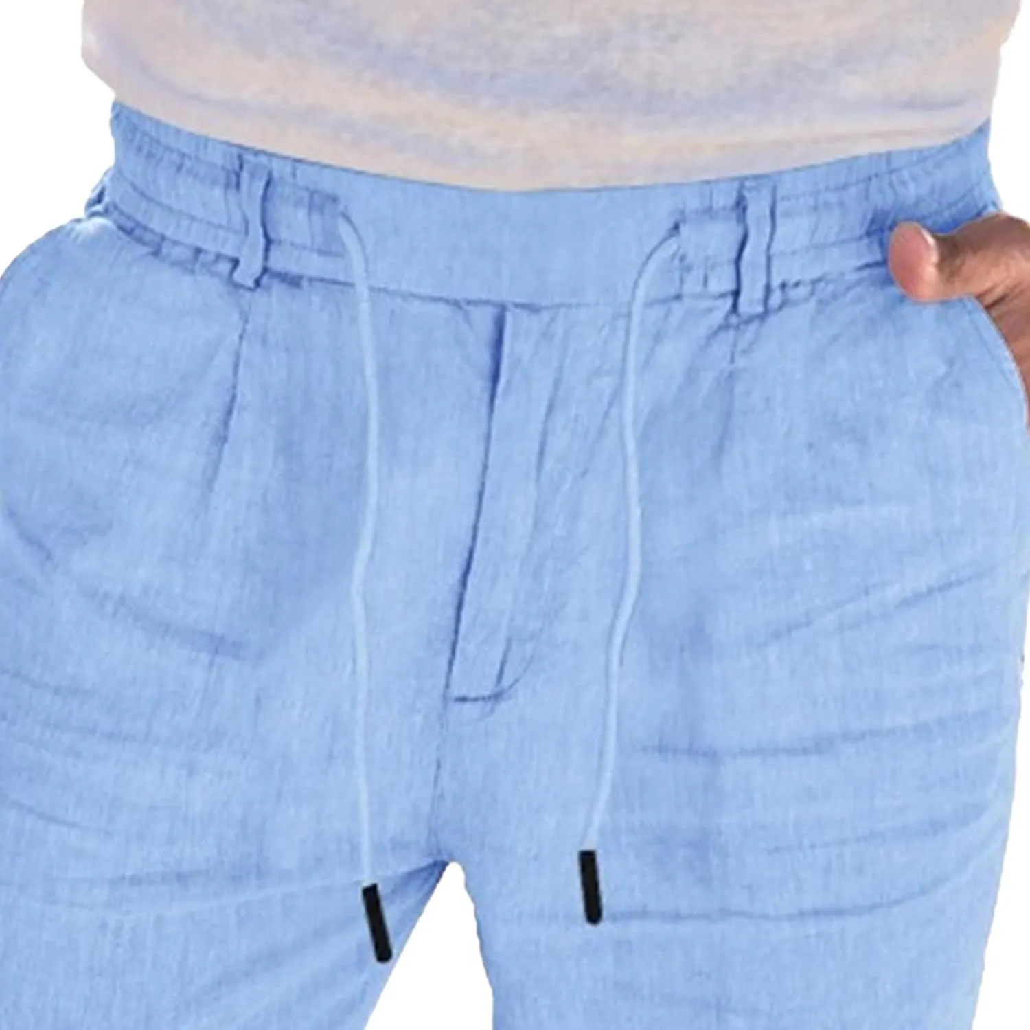 Men's Cotton Linen Drawstring Casual Pants Solid Yoga Lightweight Trousers Straight Leg Summer Hiking Pants