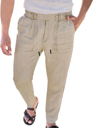 Men's Cotton Linen Drawstring Casual Pants Solid Yoga Lightweight Trousers Straight Leg Summer Hiking Pants