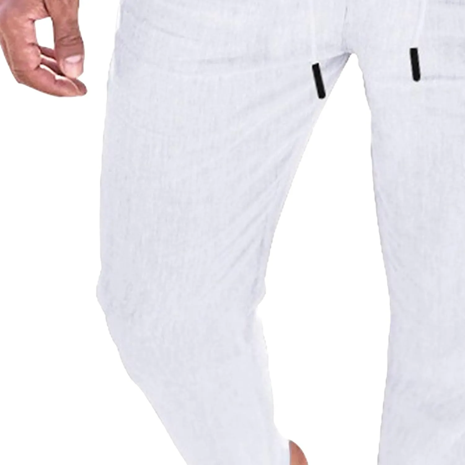Men's Cotton Linen Drawstring Casual Pants Solid Yoga Lightweight Trousers Straight Leg Summer Hiking Pants