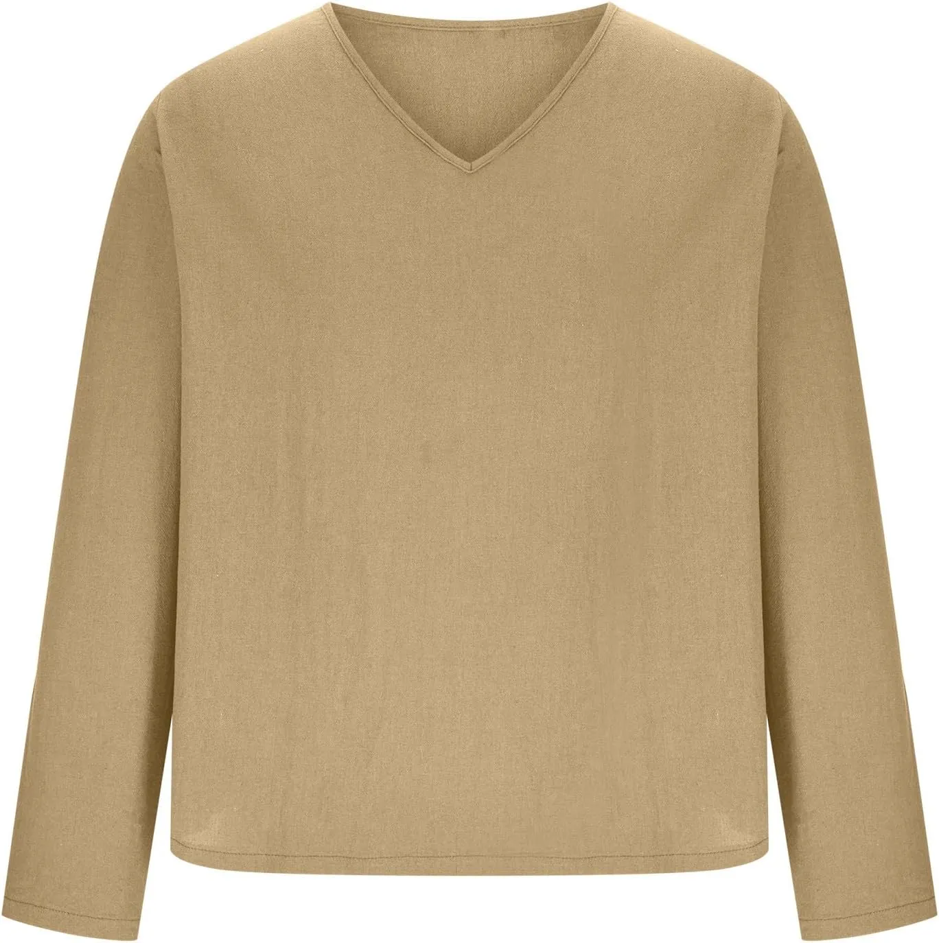 Men's Cotton Linen V Neck T-Shirts Fall Solid Long Sleeve Beach Vacation Tees Lightweight Hippie Sweatshirt for Men