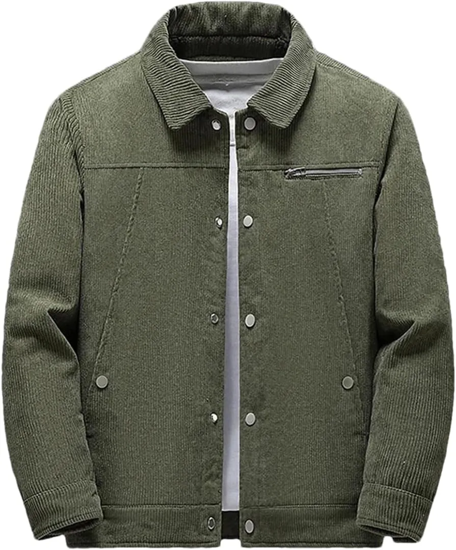 Mens Cotton-Padded Jacket Thickened Fleece Single-Breasted Coat Casual Winter Outerwear
