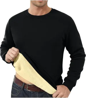 Men's Crewneck Sweatshirt Fashion Sherpa Lined Sweatshirts Thick Fleece Pullover Tops Warm Shirts for Winter