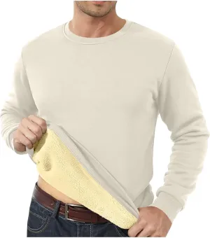Men's Crewneck Sweatshirt Fashion Sherpa Lined Sweatshirts Thick Fleece Pullover Tops Warm Shirts for Winter
