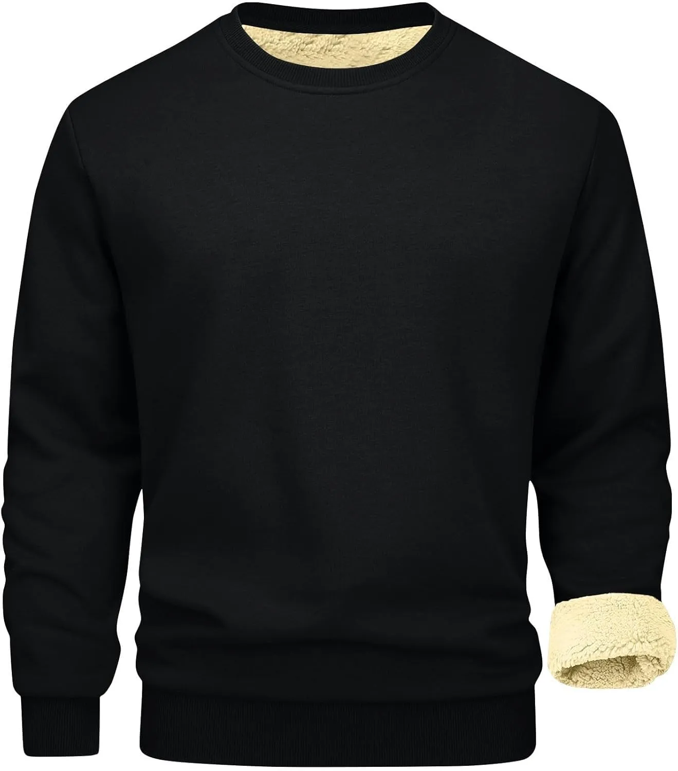 Men's Crewneck Sweatshirt Fashion Sherpa Lined Sweatshirts Thick Fleece Pullover Tops Warm Shirts for Winter