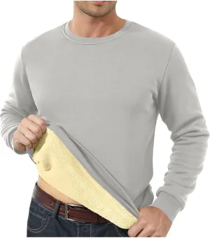 Men's Crewneck Sweatshirt Fashion Sherpa Lined Sweatshirts Thick Fleece Pullover Tops Warm Shirts for Winter