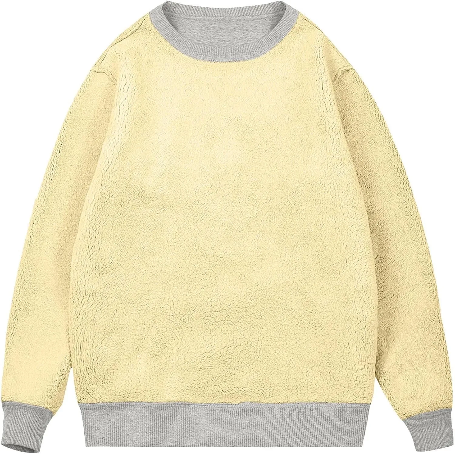 Men's Crewneck Sweatshirt Fashion Sherpa Lined Sweatshirts Thick Fleece Pullover Tops Warm Shirts for Winter