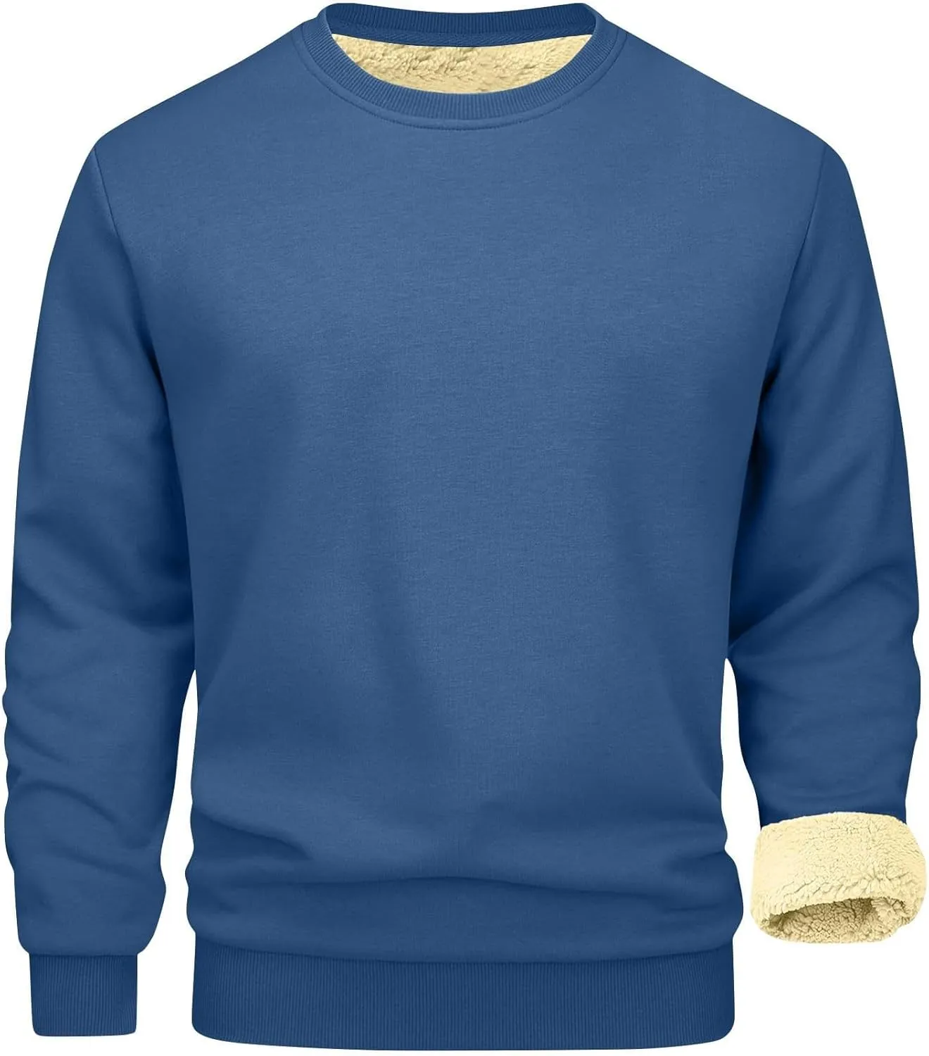 Men's Crewneck Sweatshirt Fashion Sherpa Lined Sweatshirts Thick Fleece Pullover Tops Warm Shirts for Winter