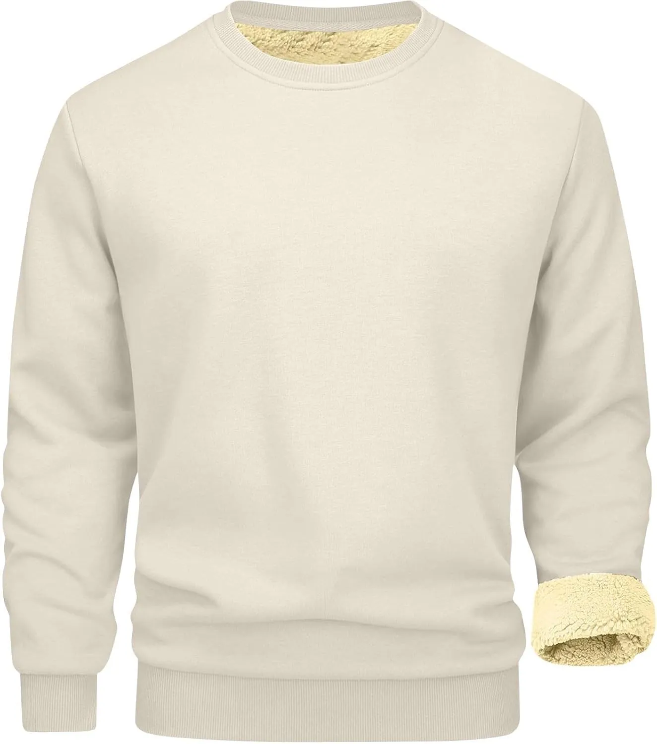 Men's Crewneck Sweatshirt Fashion Sherpa Lined Sweatshirts Thick Fleece Pullover Tops Warm Shirts for Winter