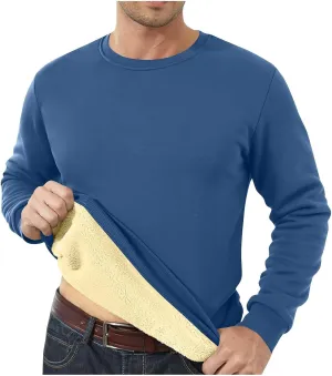 Men's Crewneck Sweatshirt Fashion Sherpa Lined Sweatshirts Thick Fleece Pullover Tops Warm Shirts for Winter
