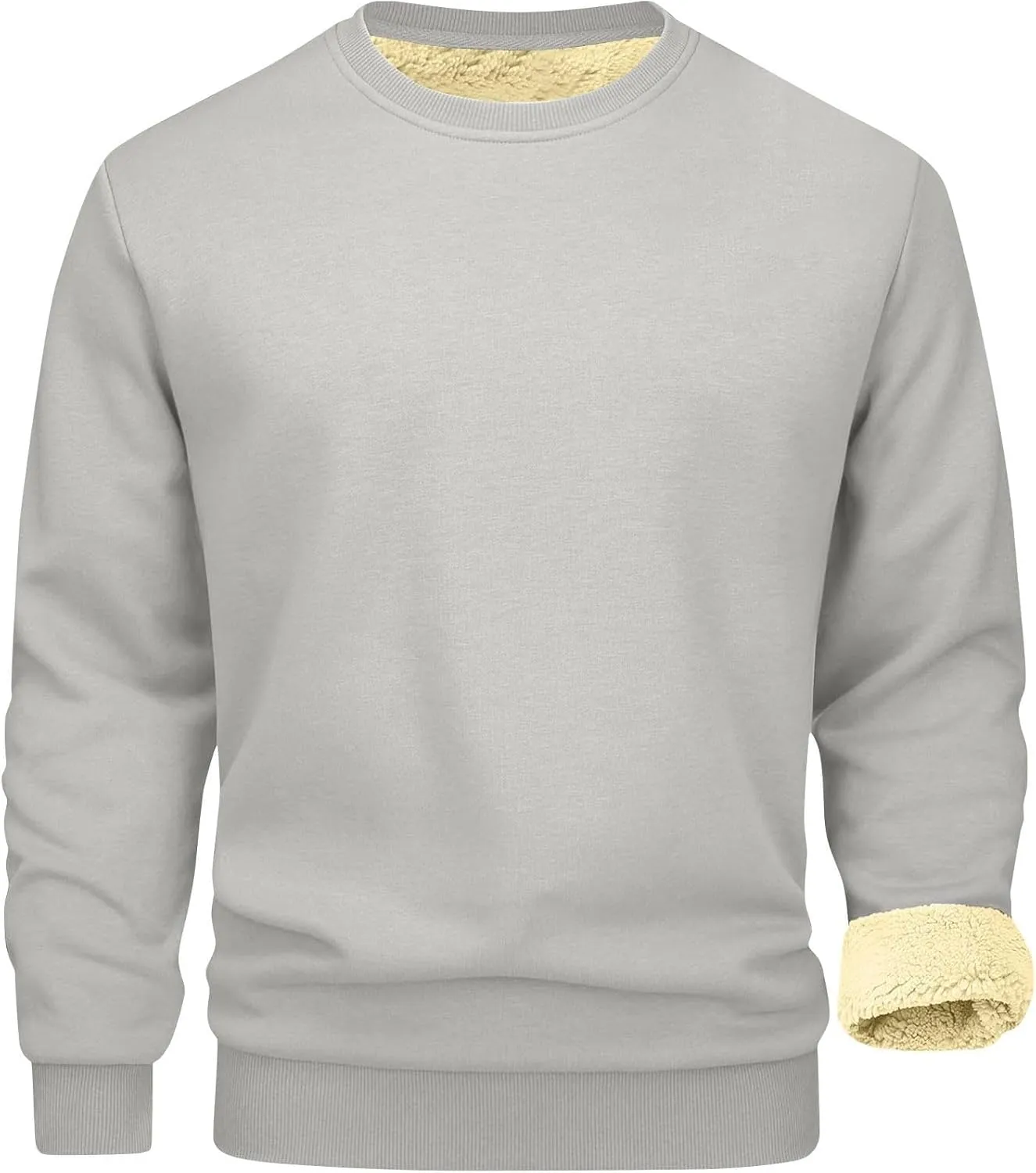 Men's Crewneck Sweatshirt Fashion Sherpa Lined Sweatshirts Thick Fleece Pullover Tops Warm Shirts for Winter
