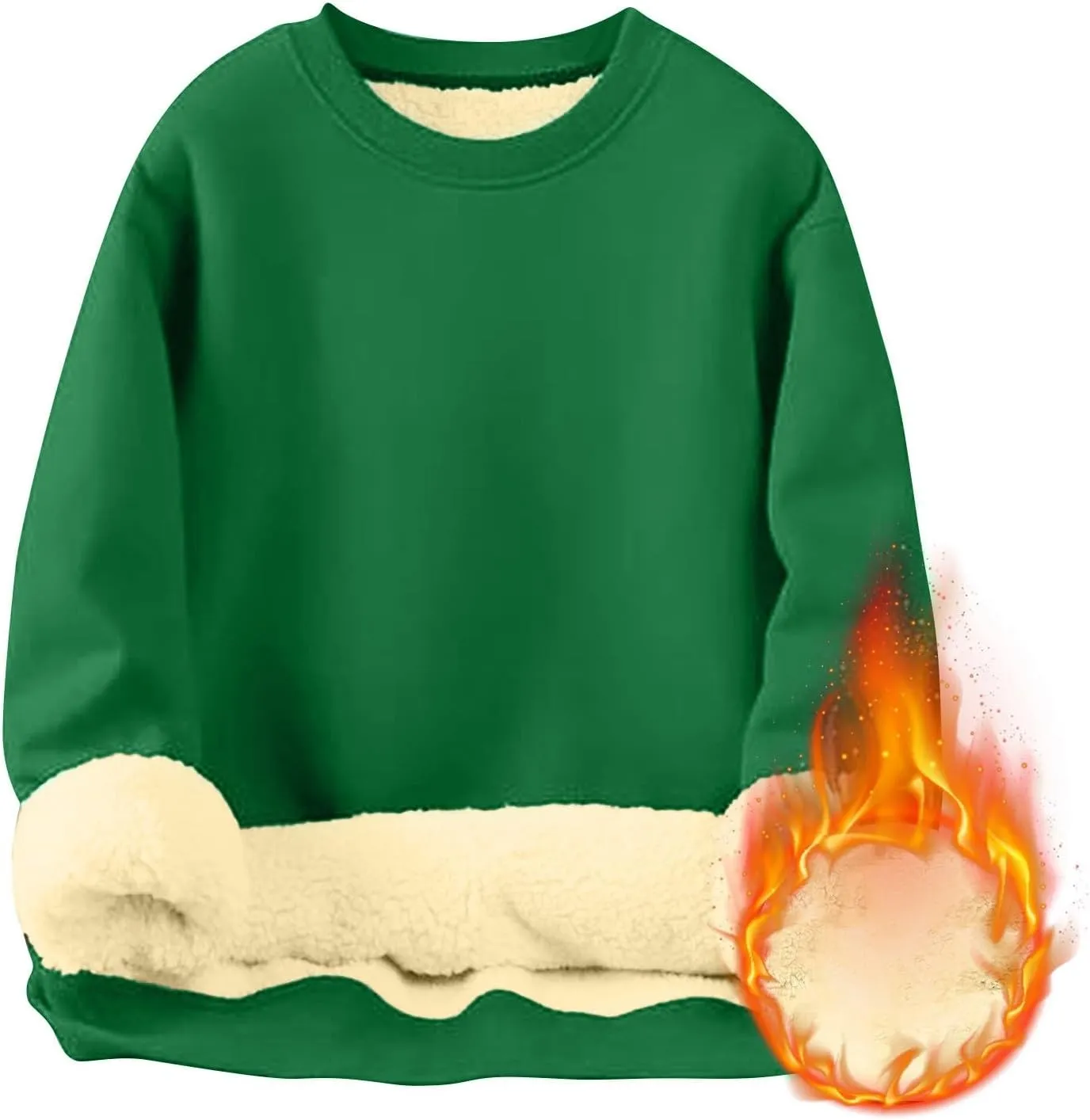 Men's Crewneck Sweatshirt Fashion Sherpa Lined Sweatshirts Thick Fleece Pullover Tops Warm Shirts for Winter