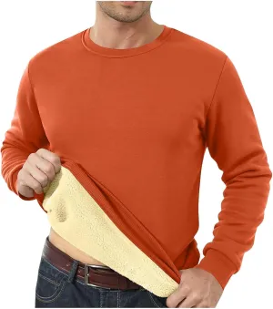 Men's Crewneck Sweatshirt Fashion Sherpa Lined Sweatshirts Thick Fleece Pullover Tops Warm Shirts for Winter