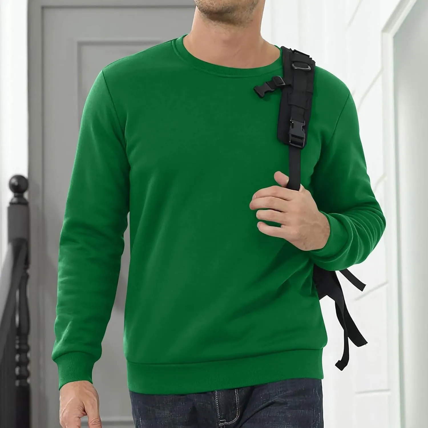 Men's Crewneck Sweatshirt Fashion Sherpa Lined Sweatshirts Thick Fleece Pullover Tops Warm Shirts for Winter