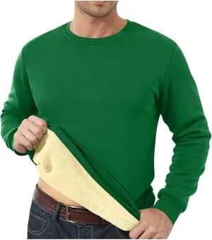 Men's Crewneck Sweatshirt Fashion Sherpa Lined Sweatshirts Thick Fleece Pullover Tops Warm Shirts for Winter