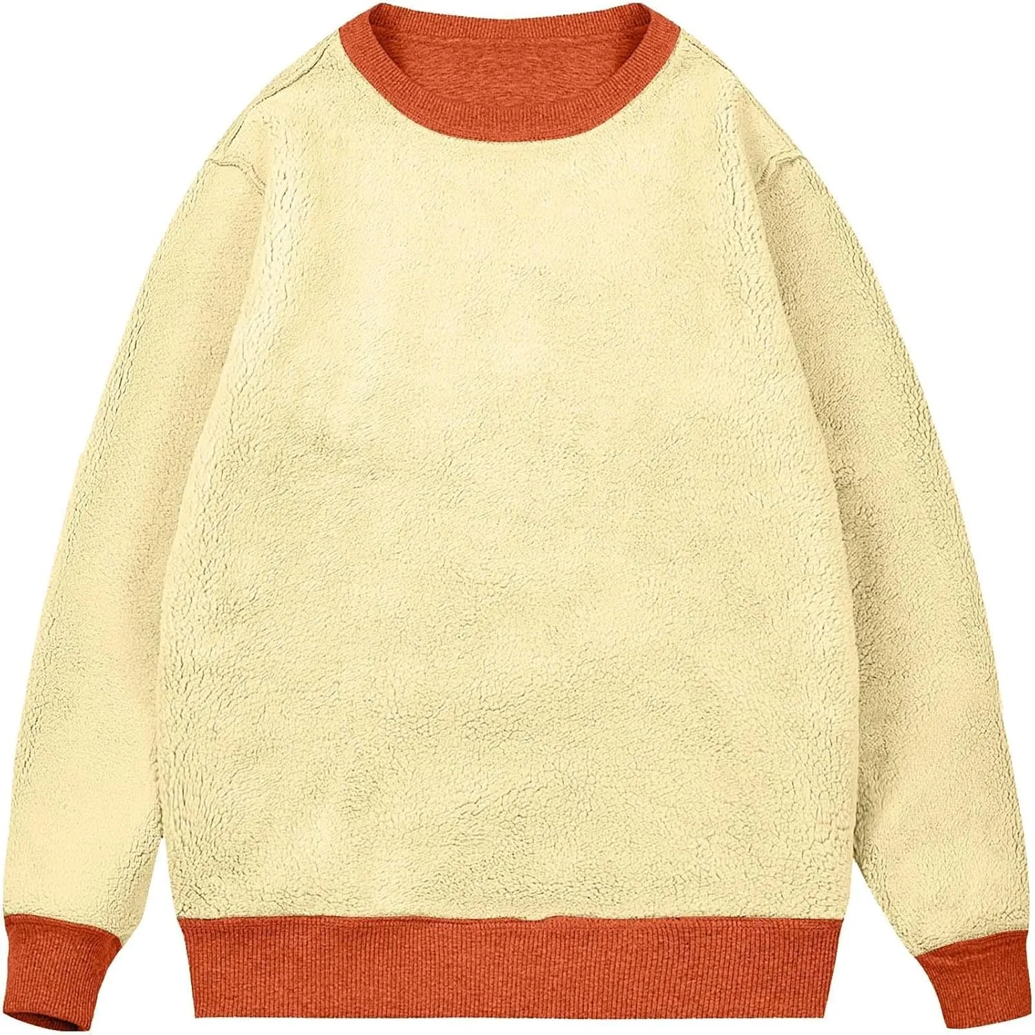 Men's Crewneck Sweatshirt Fashion Sherpa Lined Sweatshirts Thick Fleece Pullover Tops Warm Shirts for Winter