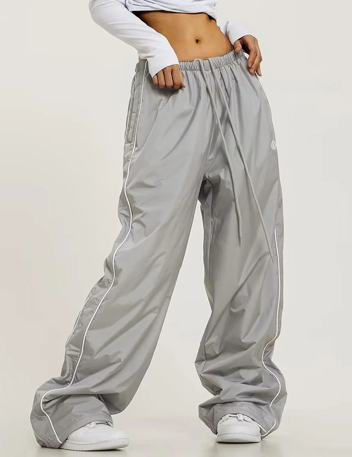 Mens Drawstring Sweatpants Y2k Baggy Track Pants Harajuku Parachute Pants Lightweight Sweatpants