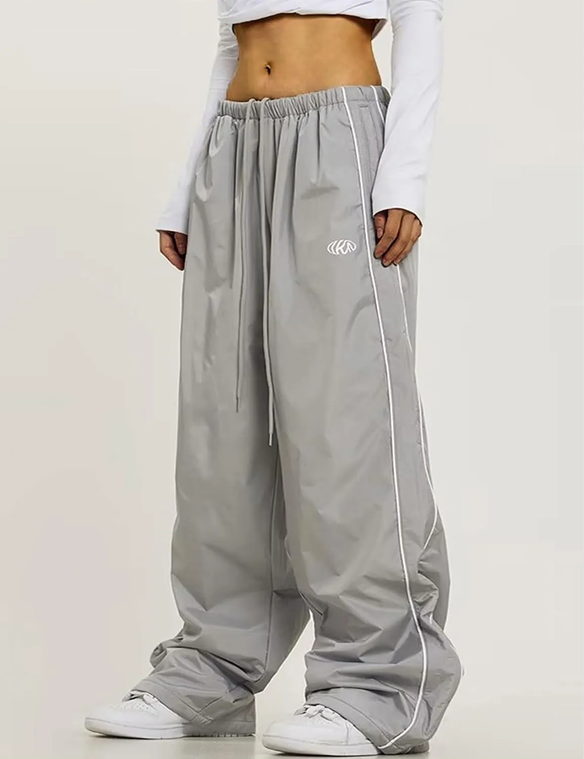 Mens Drawstring Sweatpants Y2k Baggy Track Pants Harajuku Parachute Pants Lightweight Sweatpants