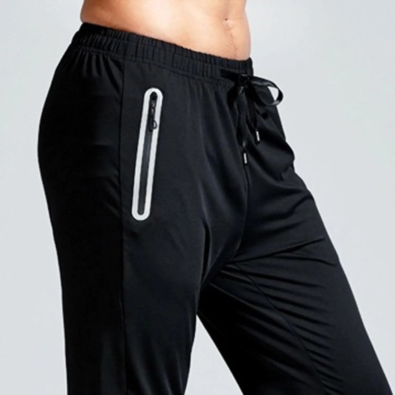 Men's Drawstring Tapered Workout Pants Slim Fit Stretch Summer Athletic Trousers Elastic Waist Quick Dry Solid Pants