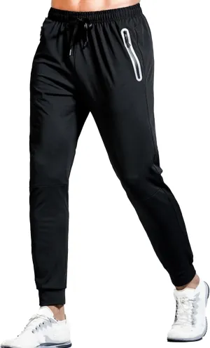 Men's Drawstring Tapered Workout Pants Slim Fit Stretch Summer Athletic Trousers Elastic Waist Quick Dry Solid Pants