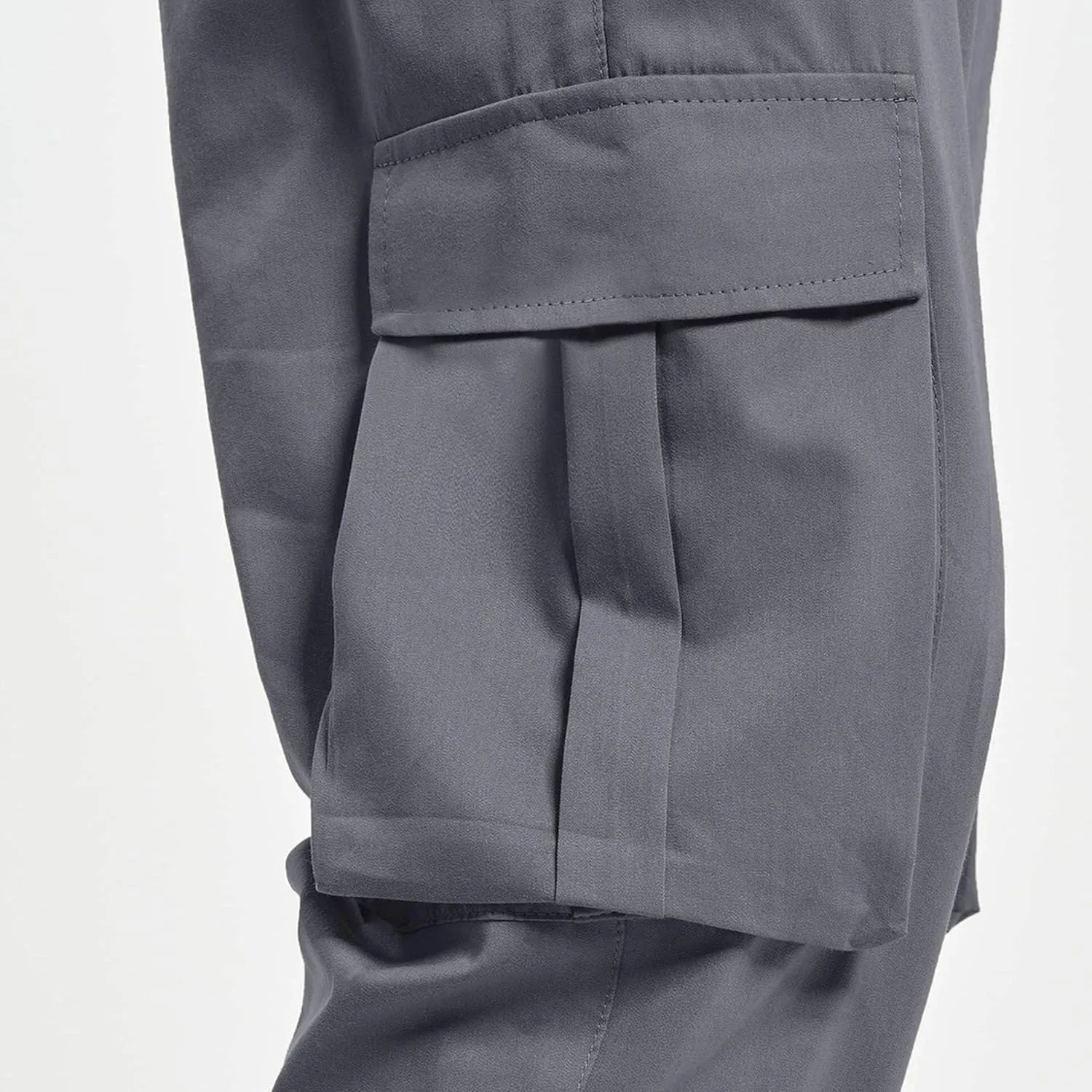 Men's Elastic Waist Straight Leg Cargo Pants Lightweight Baggy Work Trousers Casual Drawstring Solid Summer Pants