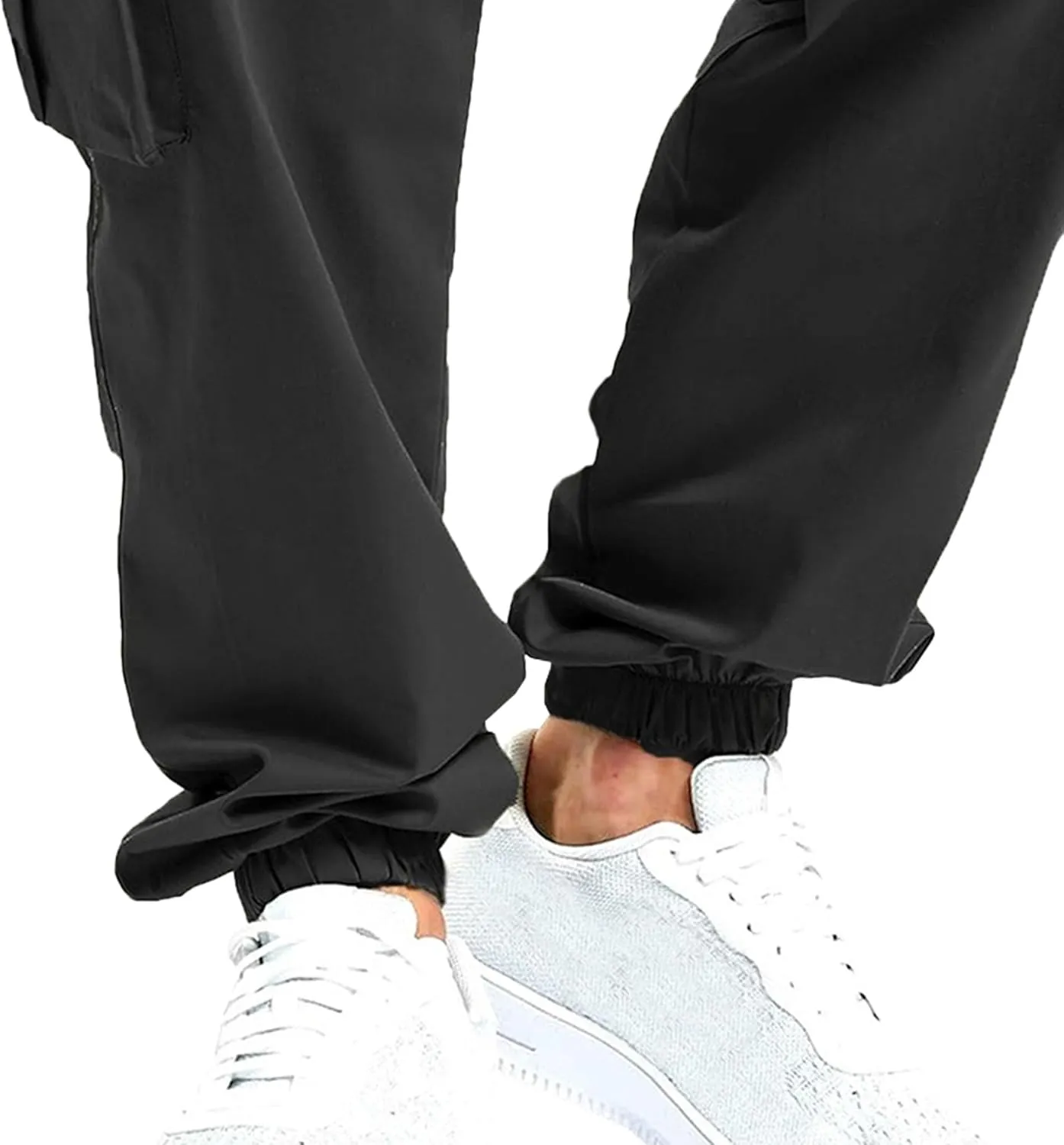 Men's Elastic Waist Straight Leg Cargo Pants Lightweight Baggy Work Trousers Casual Drawstring Solid Summer Pants