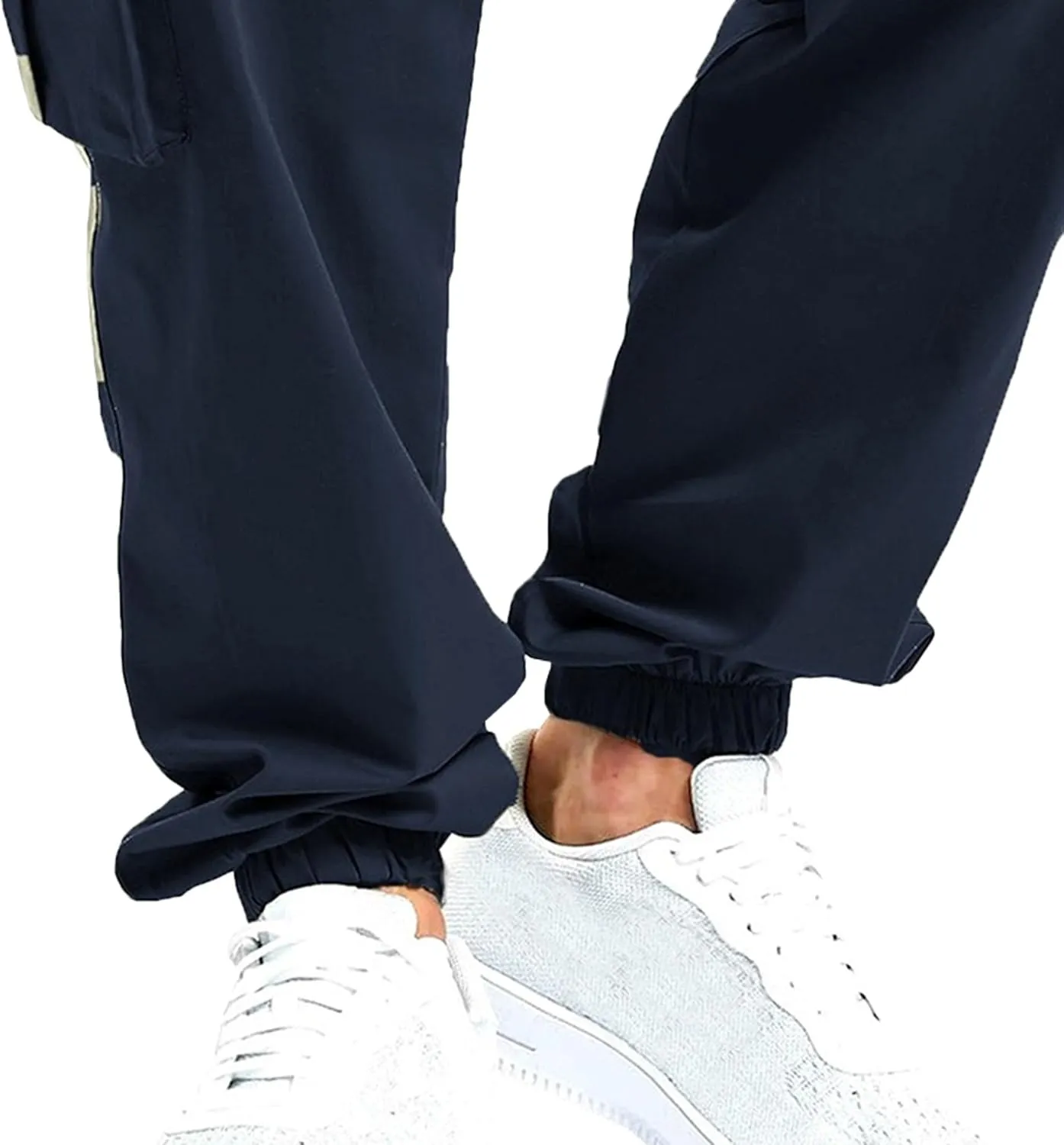 Men's Elastic Waist Straight Leg Cargo Pants Lightweight Baggy Work Trousers Casual Drawstring Solid Summer Pants