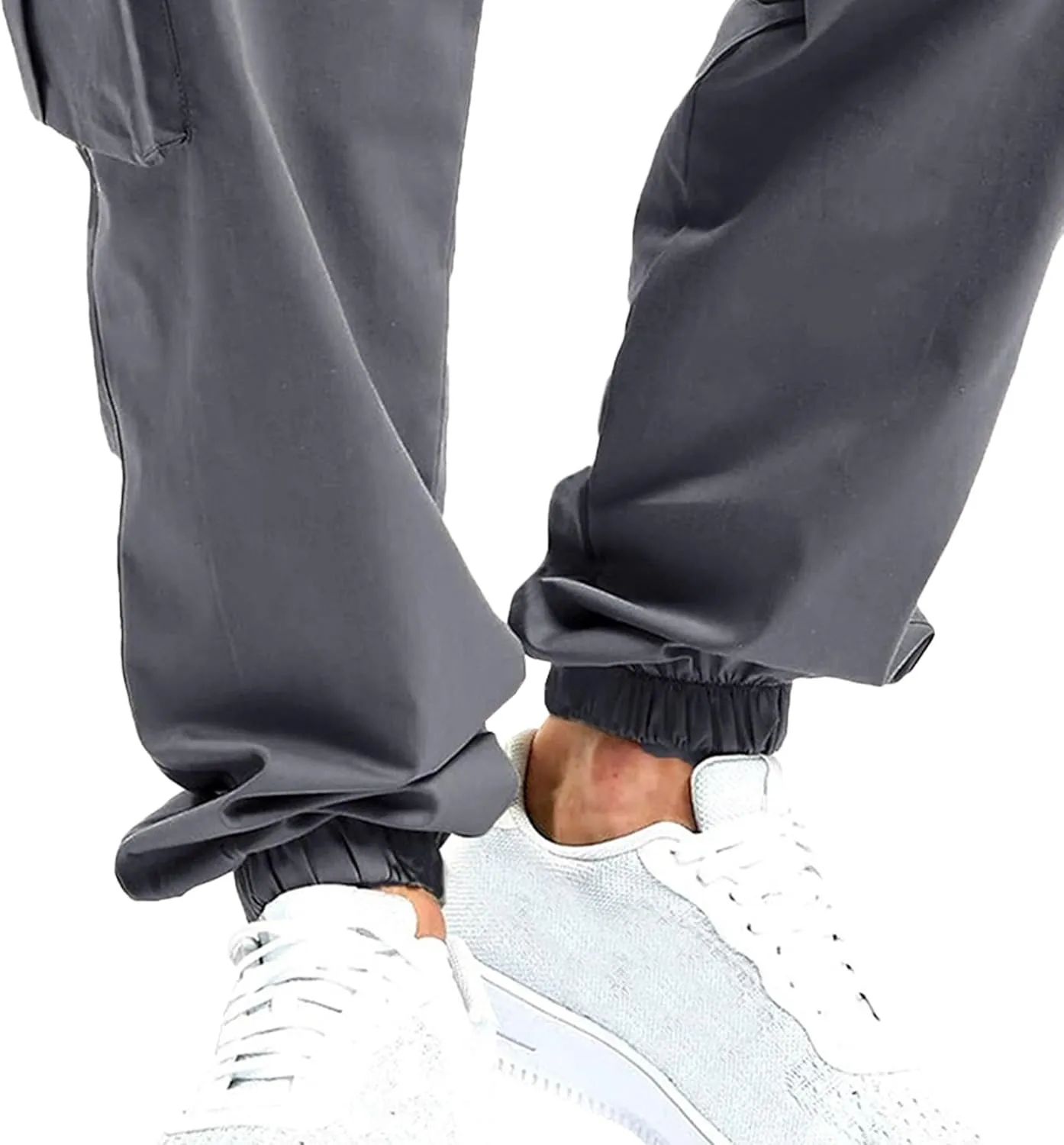 Men's Elastic Waist Straight Leg Cargo Pants Lightweight Baggy Work Trousers Casual Drawstring Solid Summer Pants