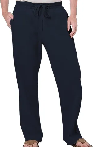 Men's Elatic Waist Baggy Summer Pants Solid Casual Linen Beach Trouser Drawstring Straight Leg Pants